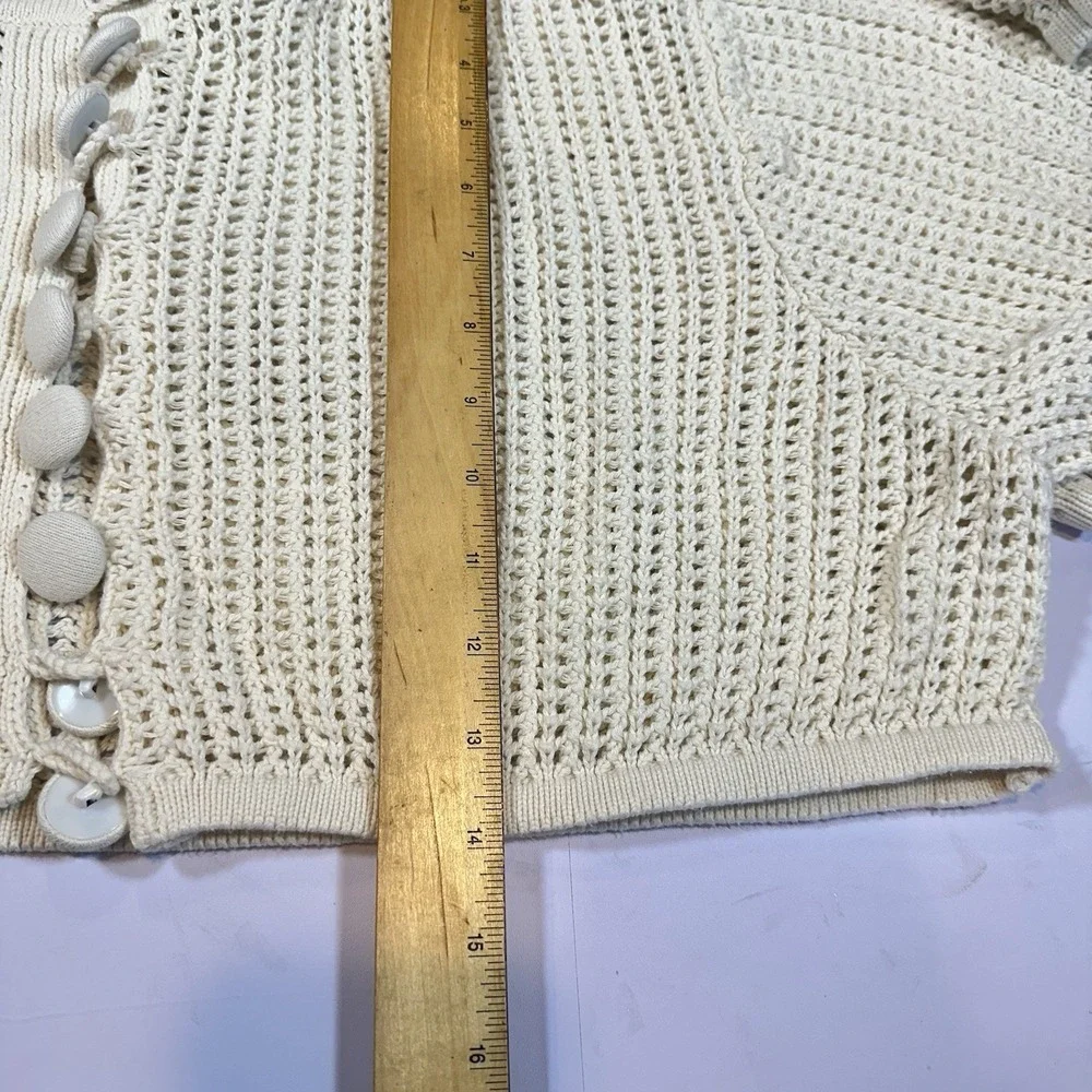 Sabo Skirt Crochet Knit 2 Piece Set Womens Small Cream Button Crop Top Shorts - Picture 8 of 11